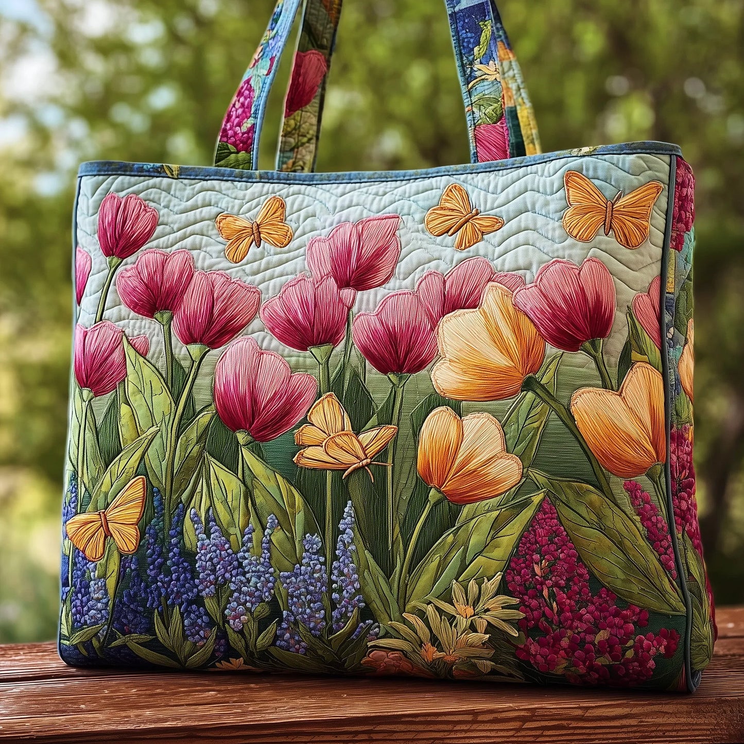Tulip Blooms Quilted Tote Bag