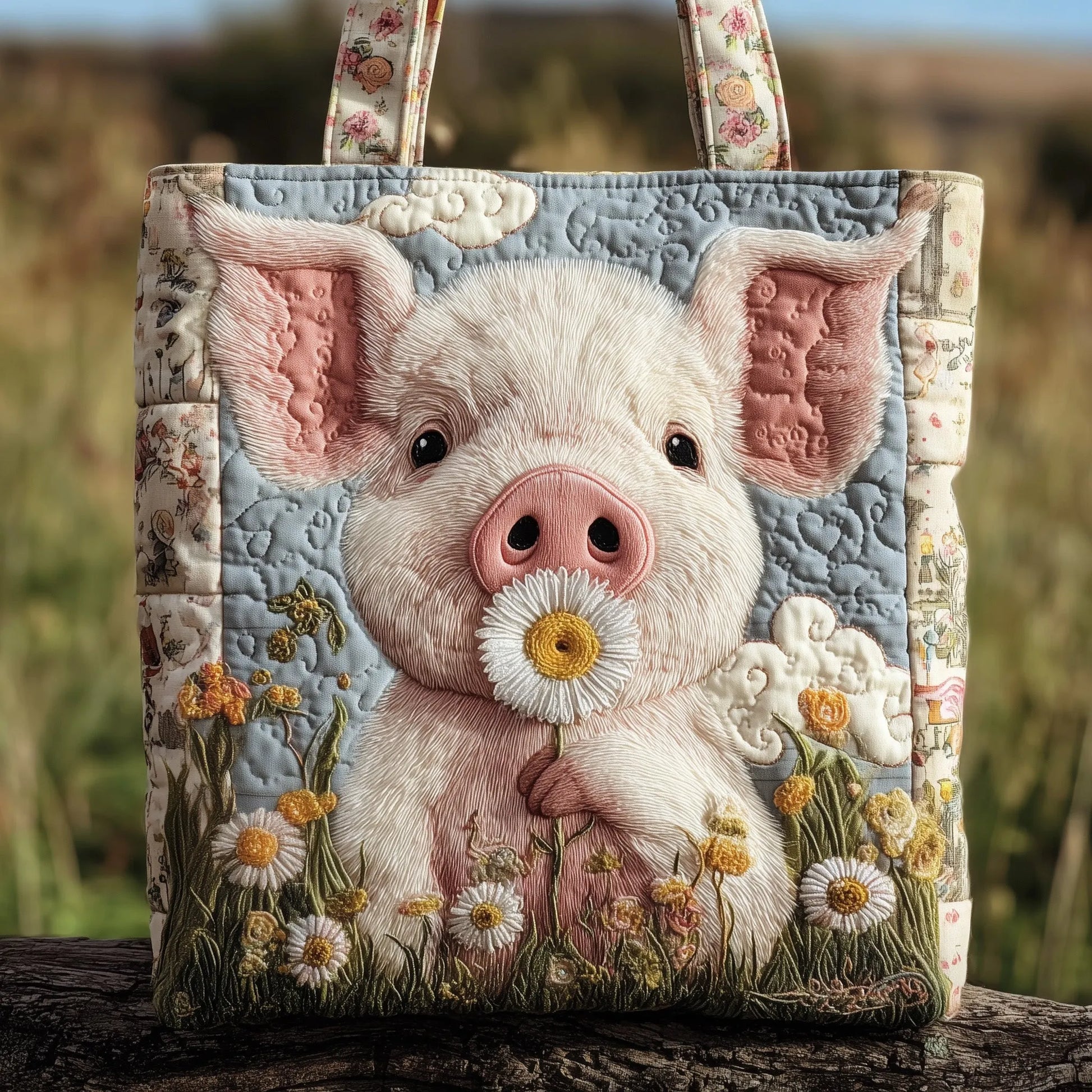 Happy Piggies Quilted Tote Bag