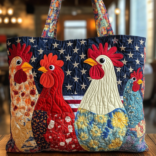 Whimsical Chicken Quilted Tote Bag  Animal print