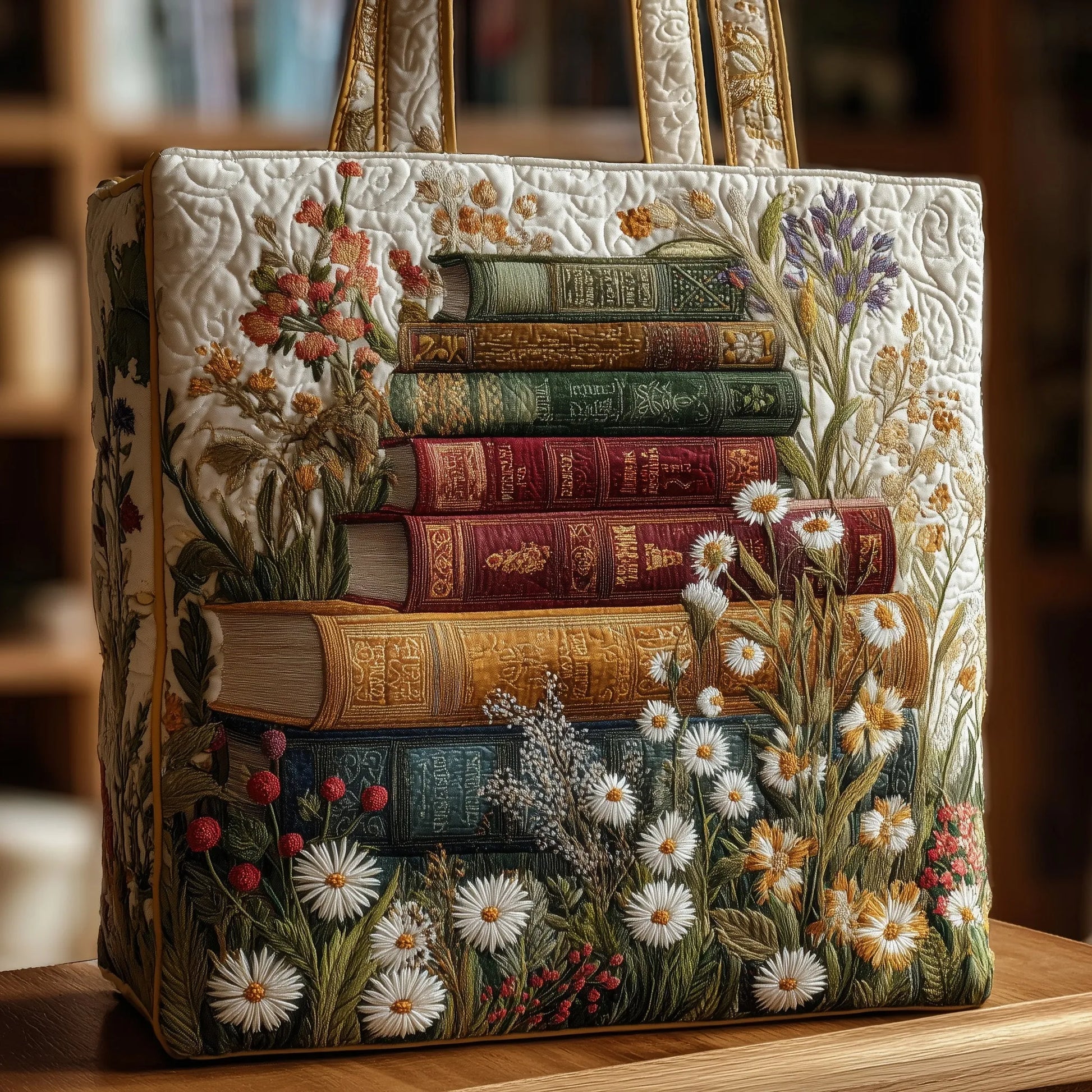 Vintage Bookworm Quilted Tote Bag