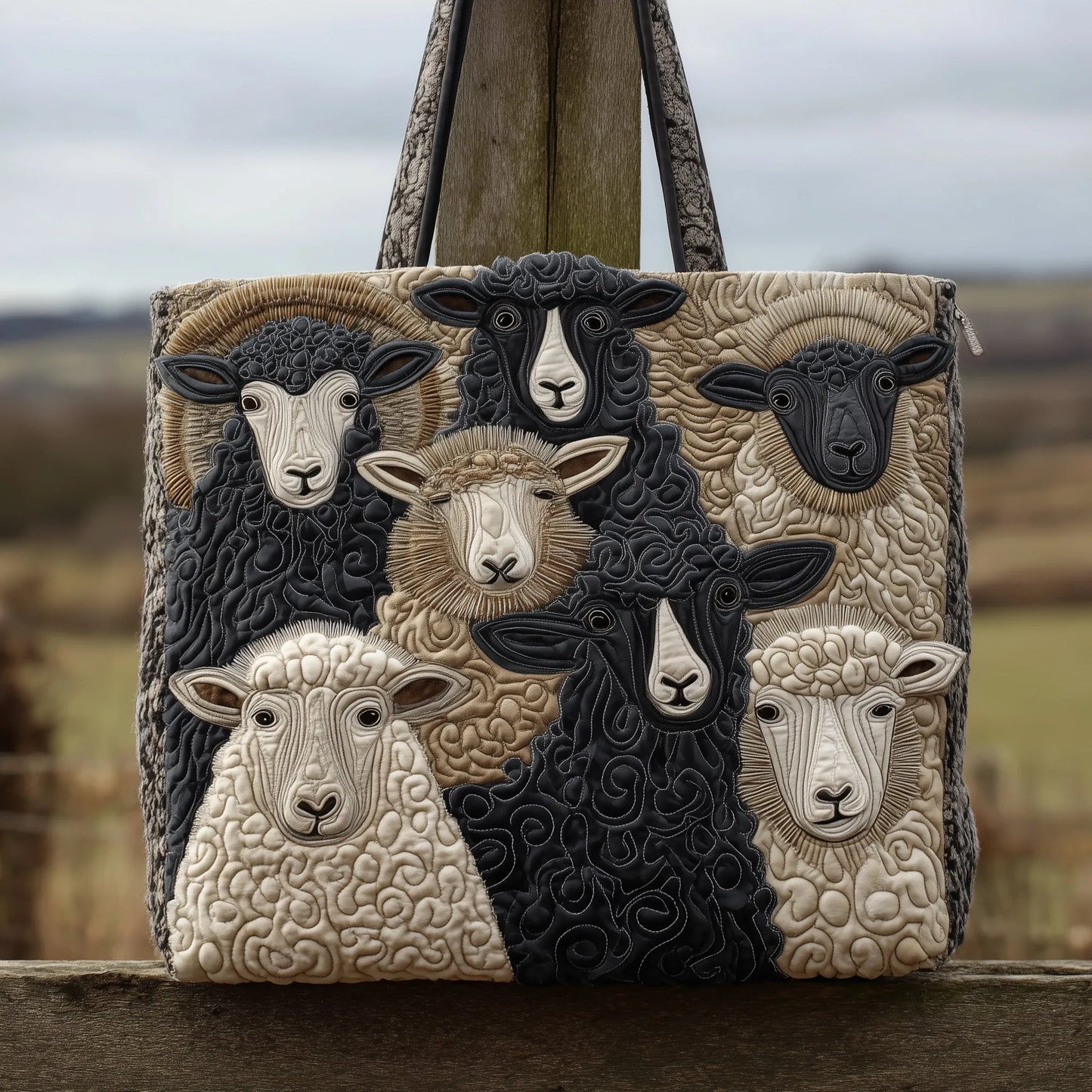Rustic Sheep Quilted Tote Bag