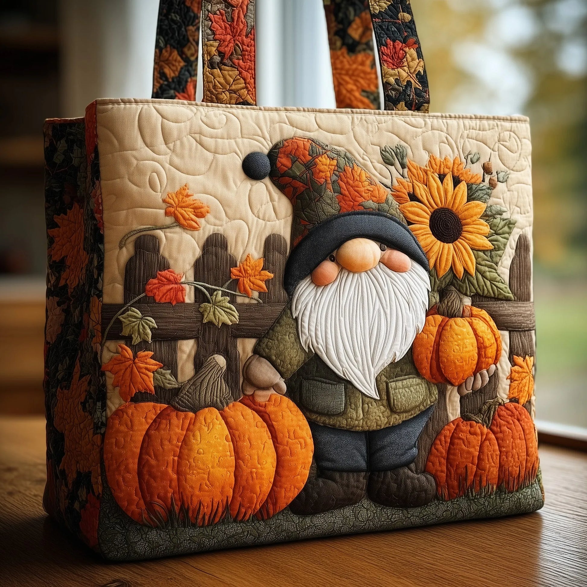 Fall Gnome Quilted Tote Bag