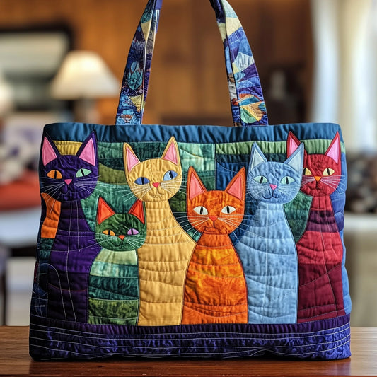 Whimsical Cat Quilted Tote Bag
