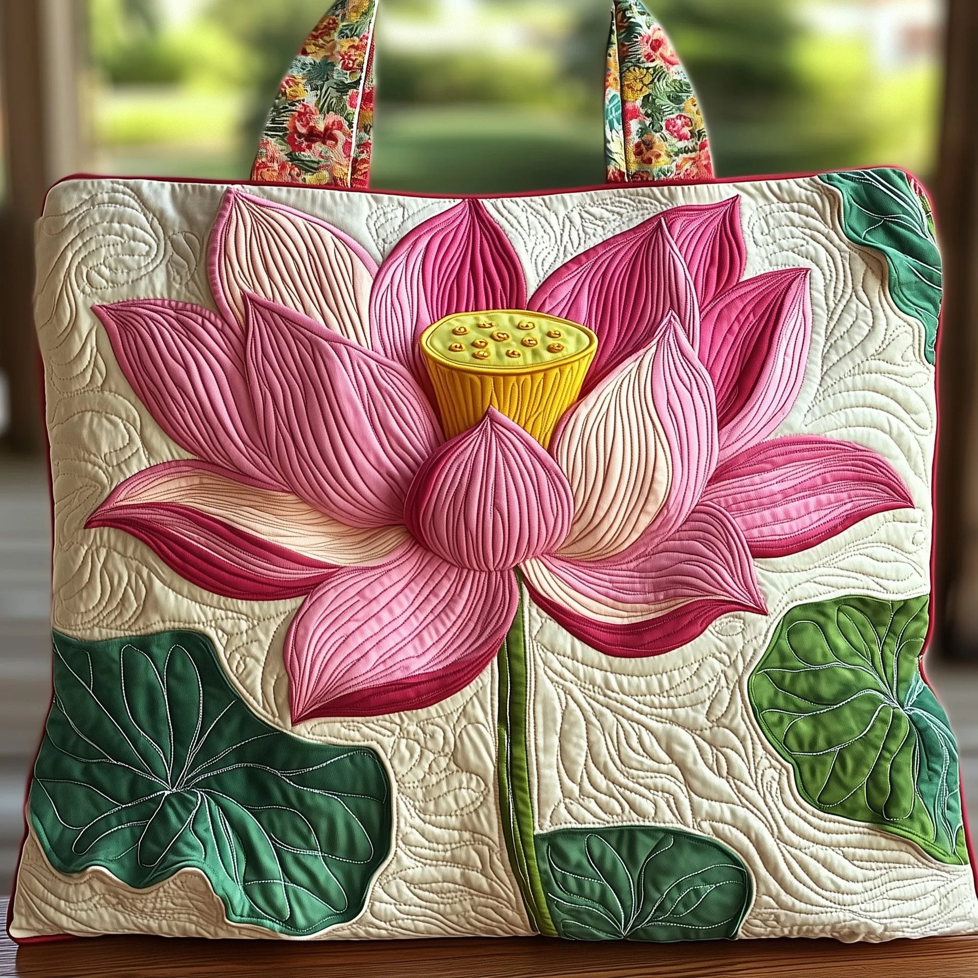 Lotus Quilted Tote Bag