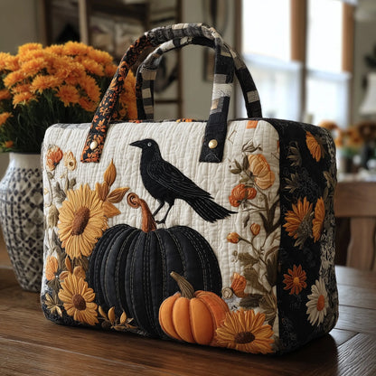 Raven Pumpkin Quilted Tote Bag