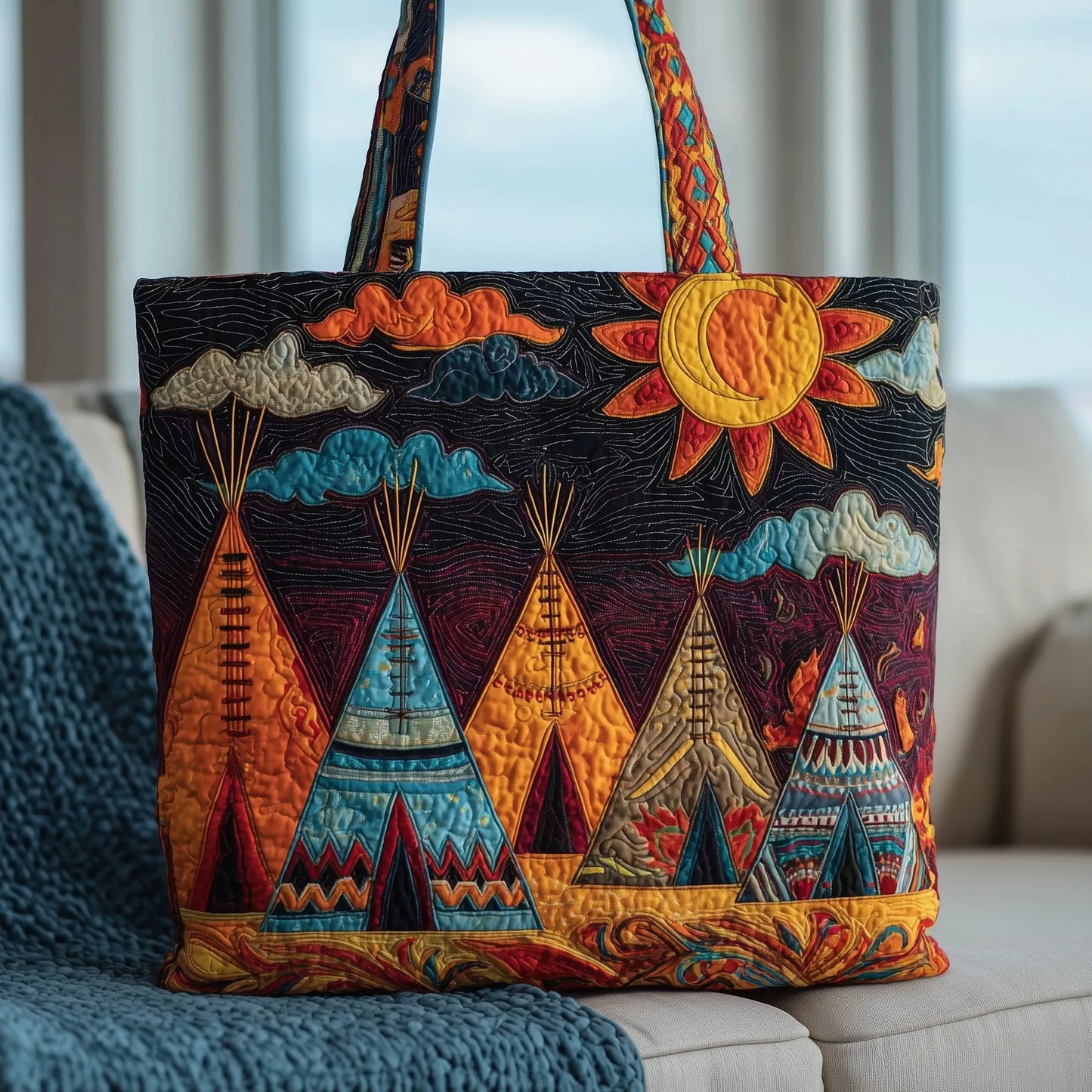 Native TeePee Quilted Tote Bag