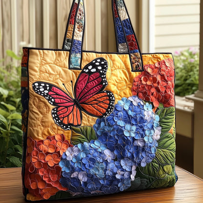 Hygrangea Butterfly Quilted Tote Bag