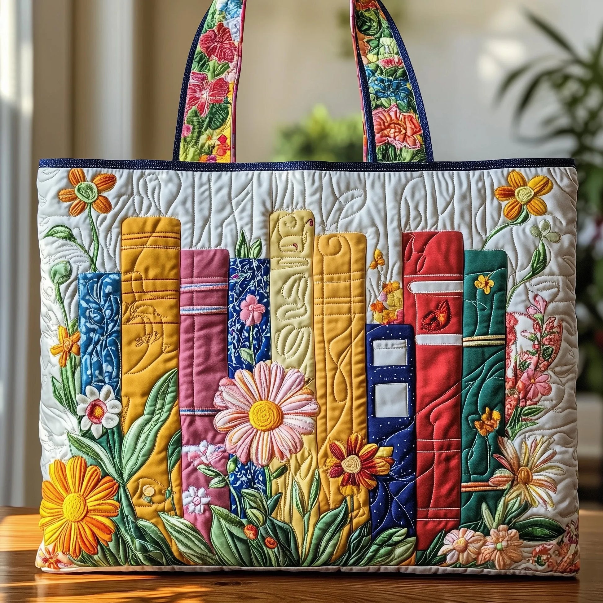 Floral Library Quilted Tote Bag