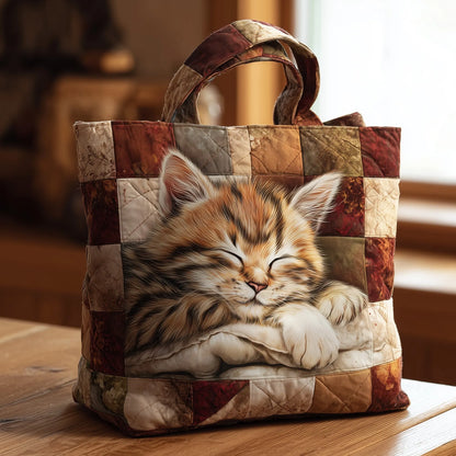 Sleeping Cat Quilted Tote Bag