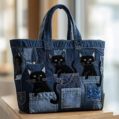 Whimsical Cat Quilted Tote Bag