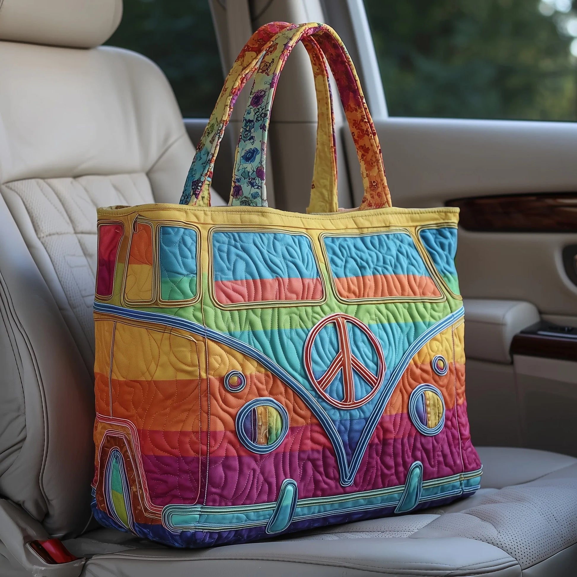 Hippie Van Quilted Tote Bag