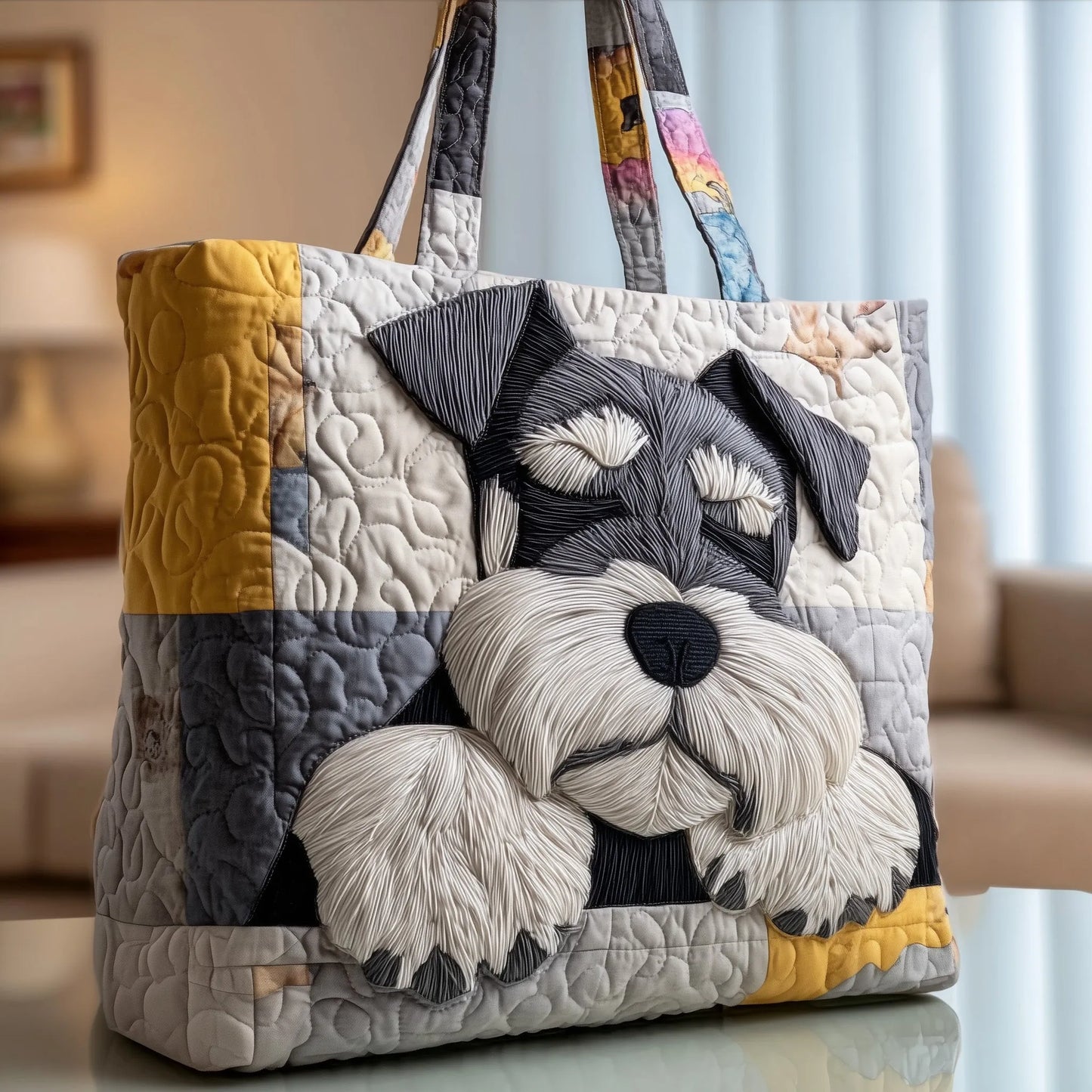 Sleepy Schnauzer Quilted Tote Bag