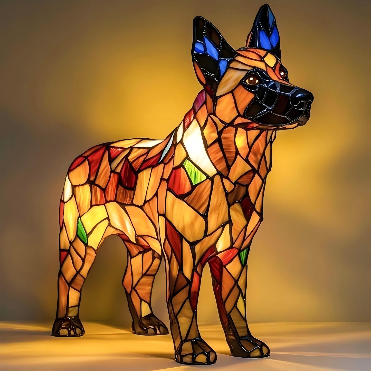 Lampe artistique en résine représentant un berger allemand