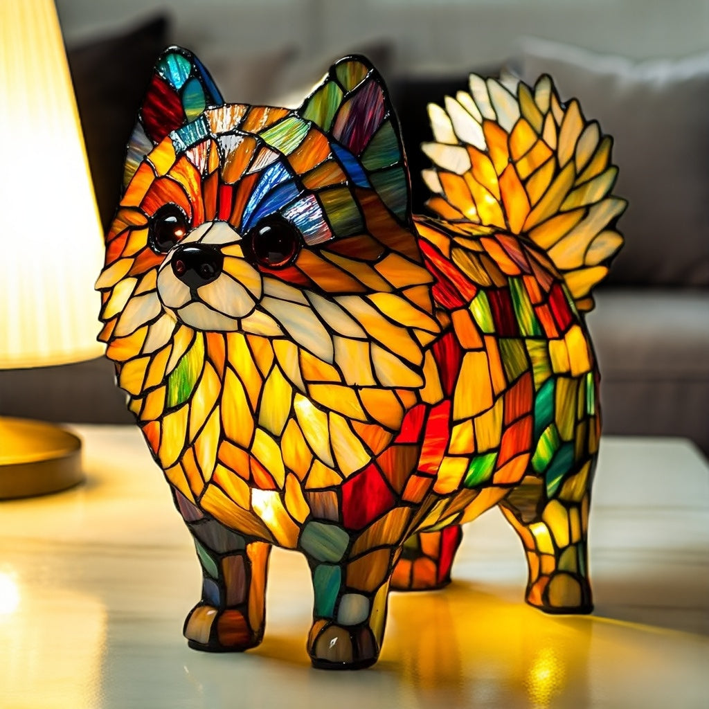 Lampe artistique en résine représentant un Poméranien 