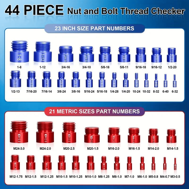44Pcs Alloy Nut and Bolt Thread Inspector Charge 7
