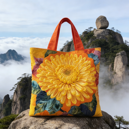 Majestic Chrysanthemum Quilted Tote Bag