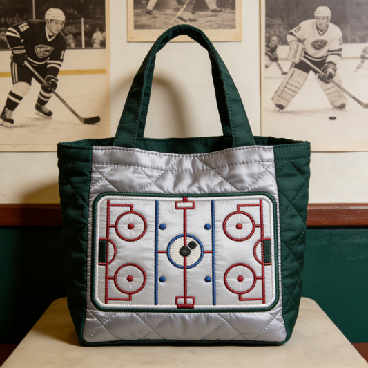 Handmade Quilted Sporty Tote Bag, Hockey Pattern Fabric Shoulder Handbag