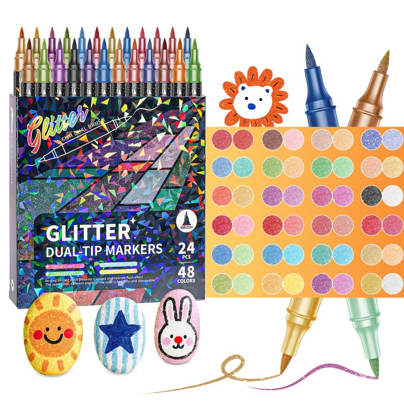 Glitter Effect Brush Markers : Create Sparkling Art Smoothly ( 24-96 Colors | Smooth No Clog | No Bleed Through ) 3