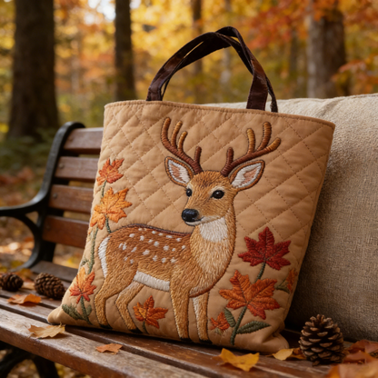 Fall Forest Embroidery Canvas Tote Bag