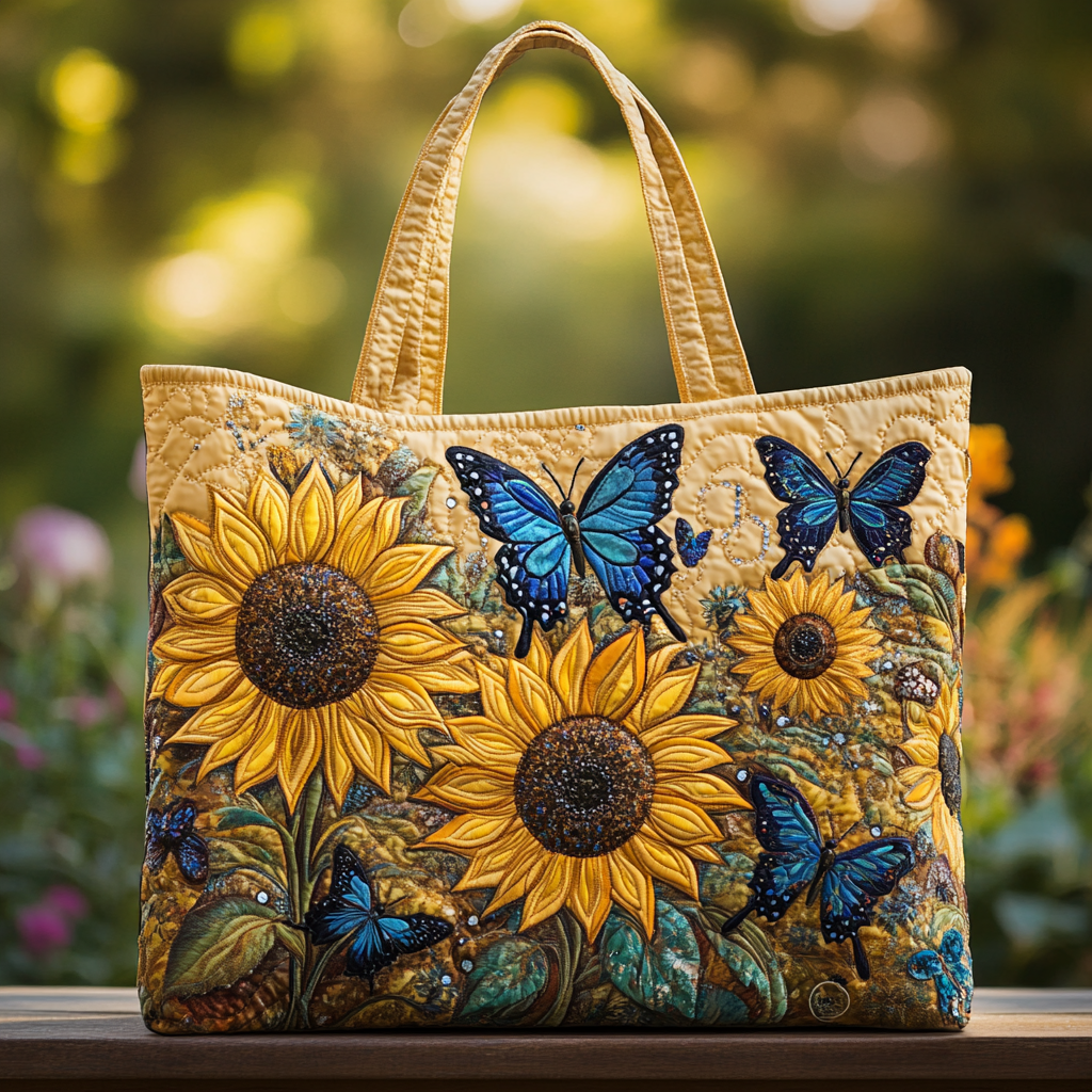 Sunflower and Butterfly Quilted Tote Bag  Animal print