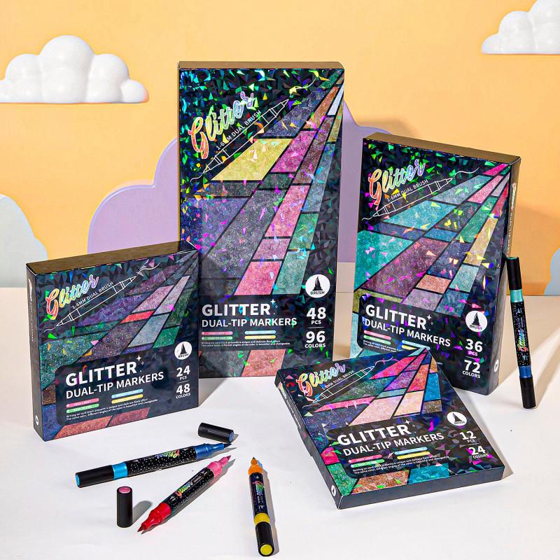 Glitter Effect Brush Markers : Create Sparkling Art Smoothly ( 24-96 Colors | Smooth No Clog | No Bleed Through ) 1