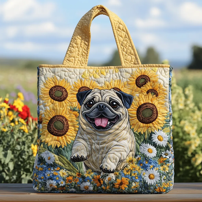 Sunny Pug Quilted Tote Bag  Animal print