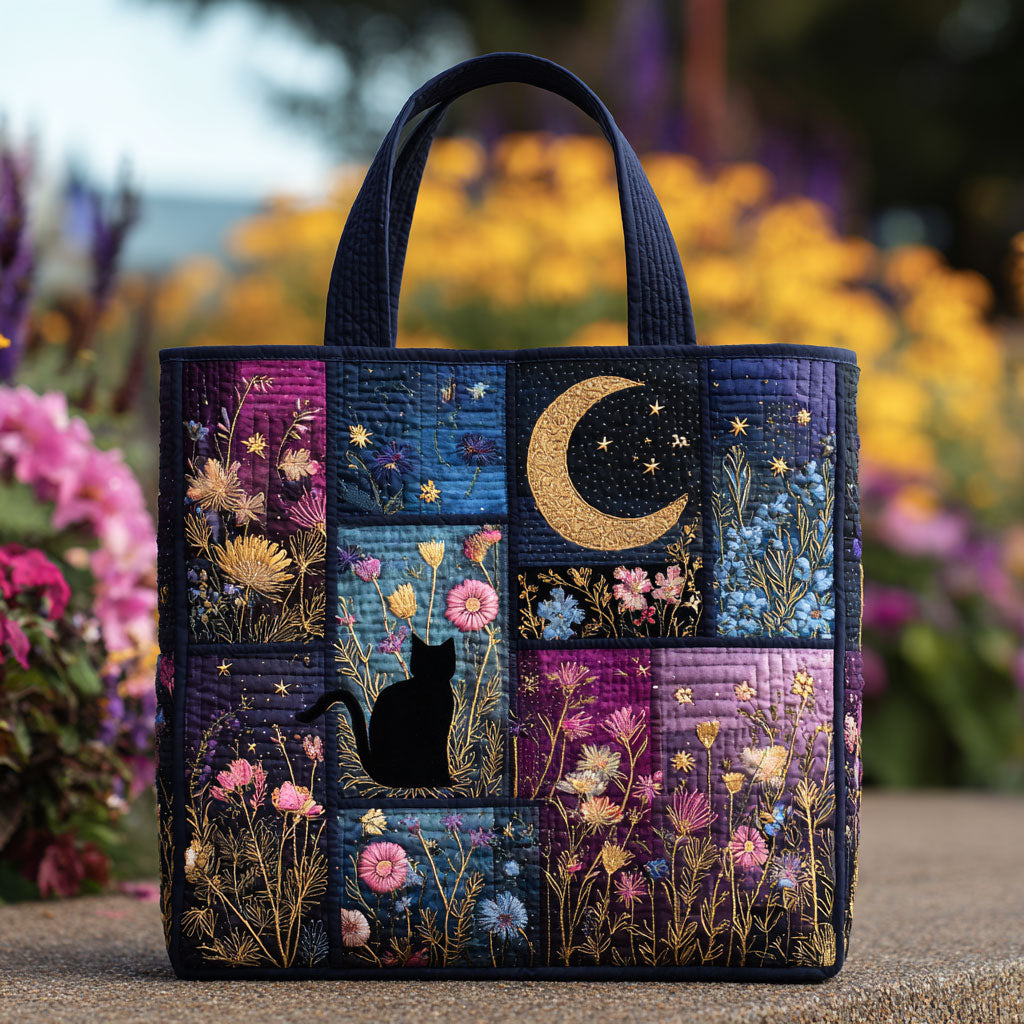 Floral Cat Night CW2909010CL Quilted Tote Bag  Featured