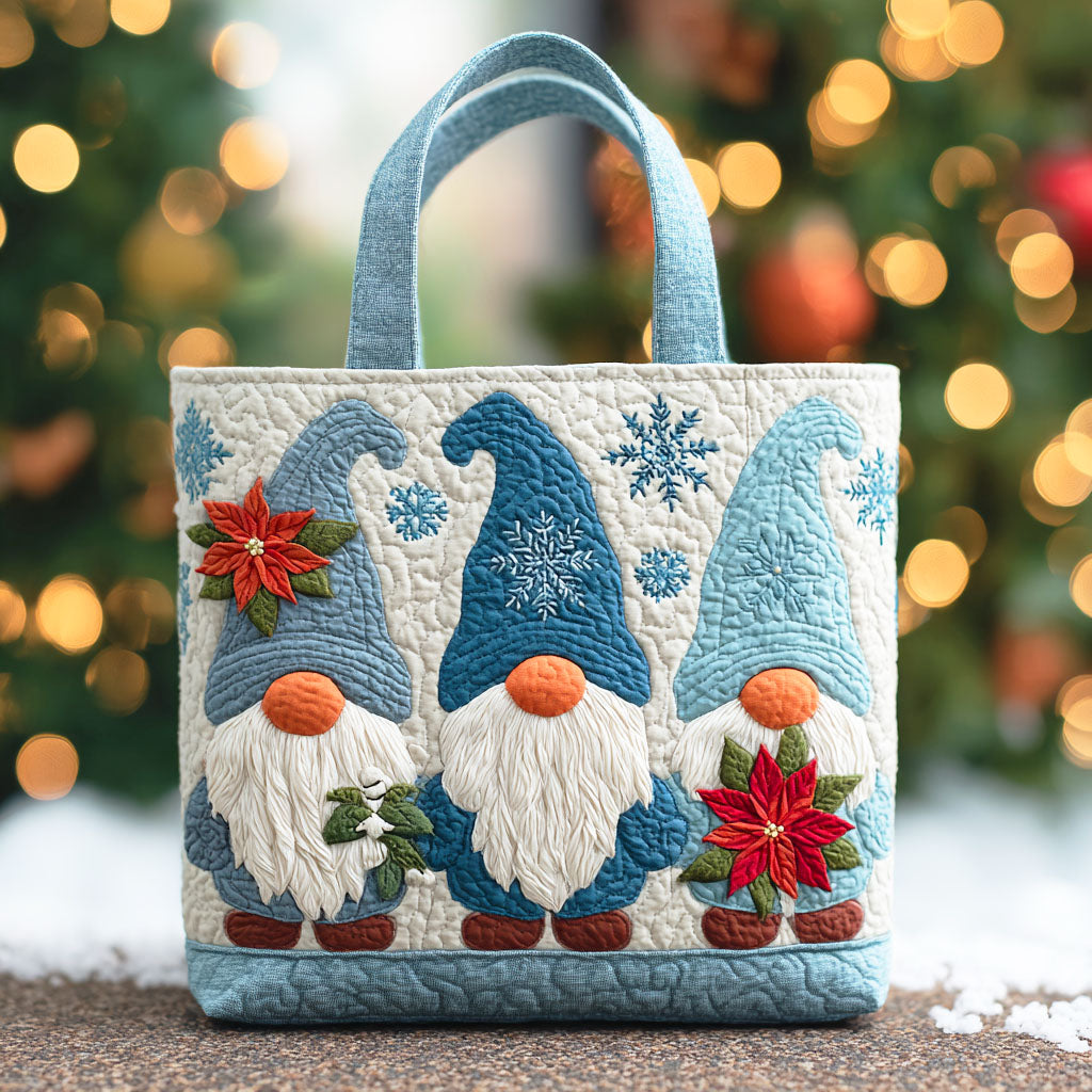 Poinsettia Frost Gnome Quilted Tote Bag NCU0TD807 Featured