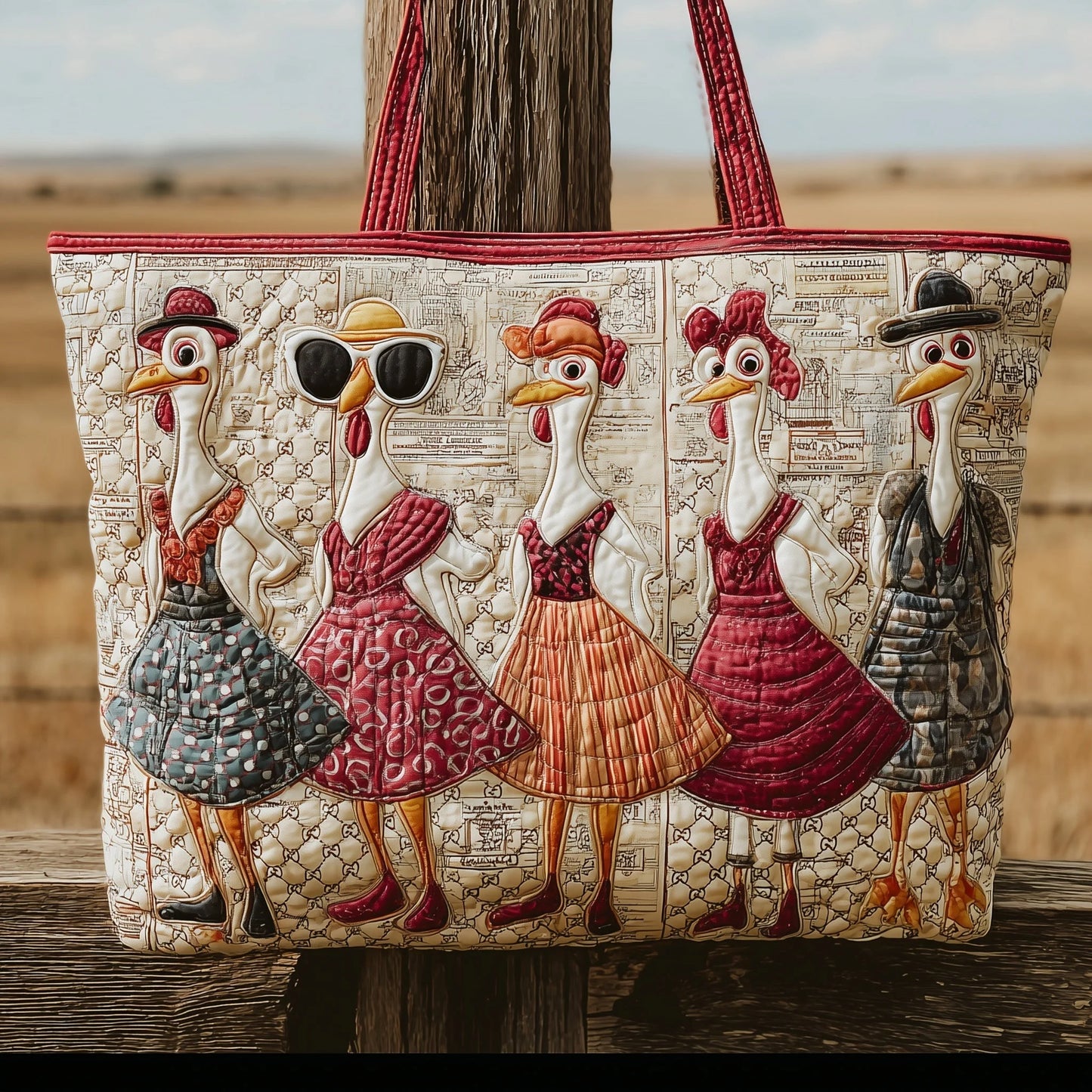 Lady Hen Quilted Tote Bag