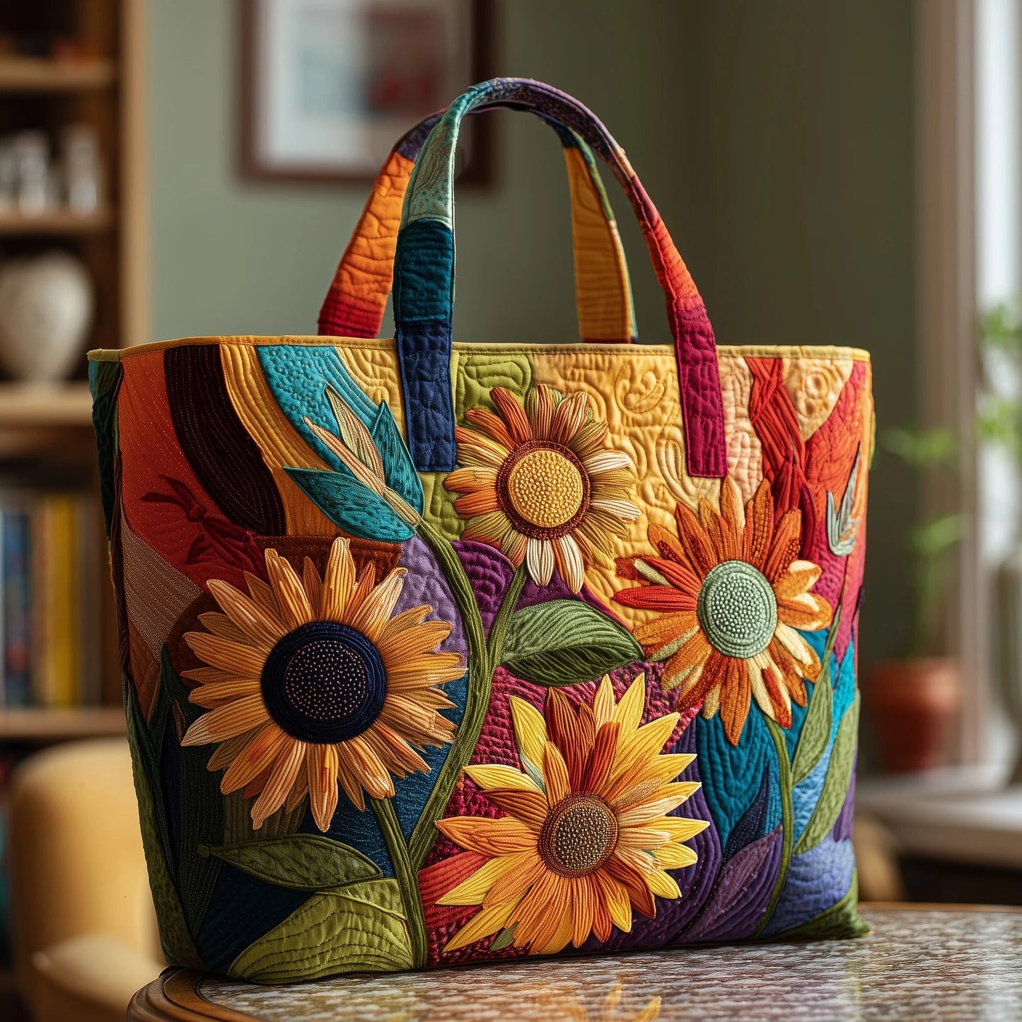 Sunflower Quilted Tote Bag