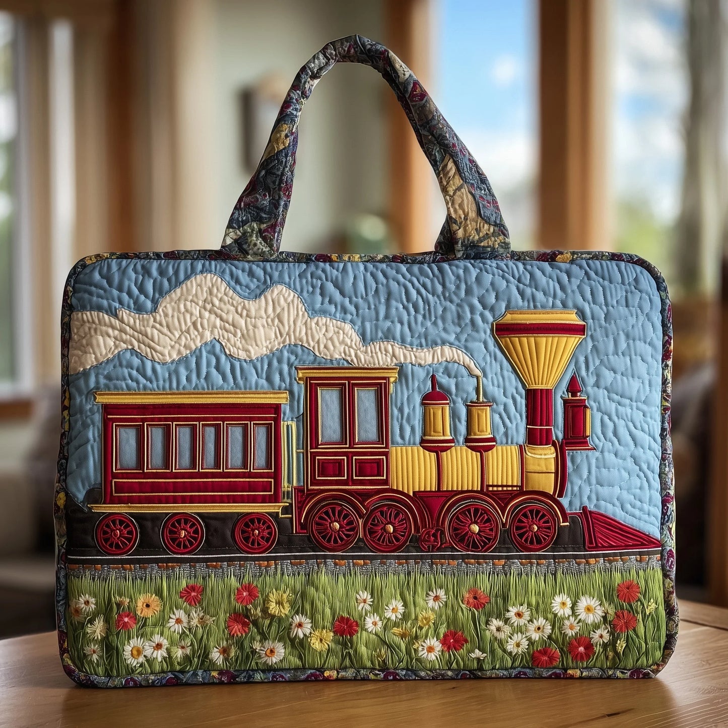 Train Quilted Tote Bag