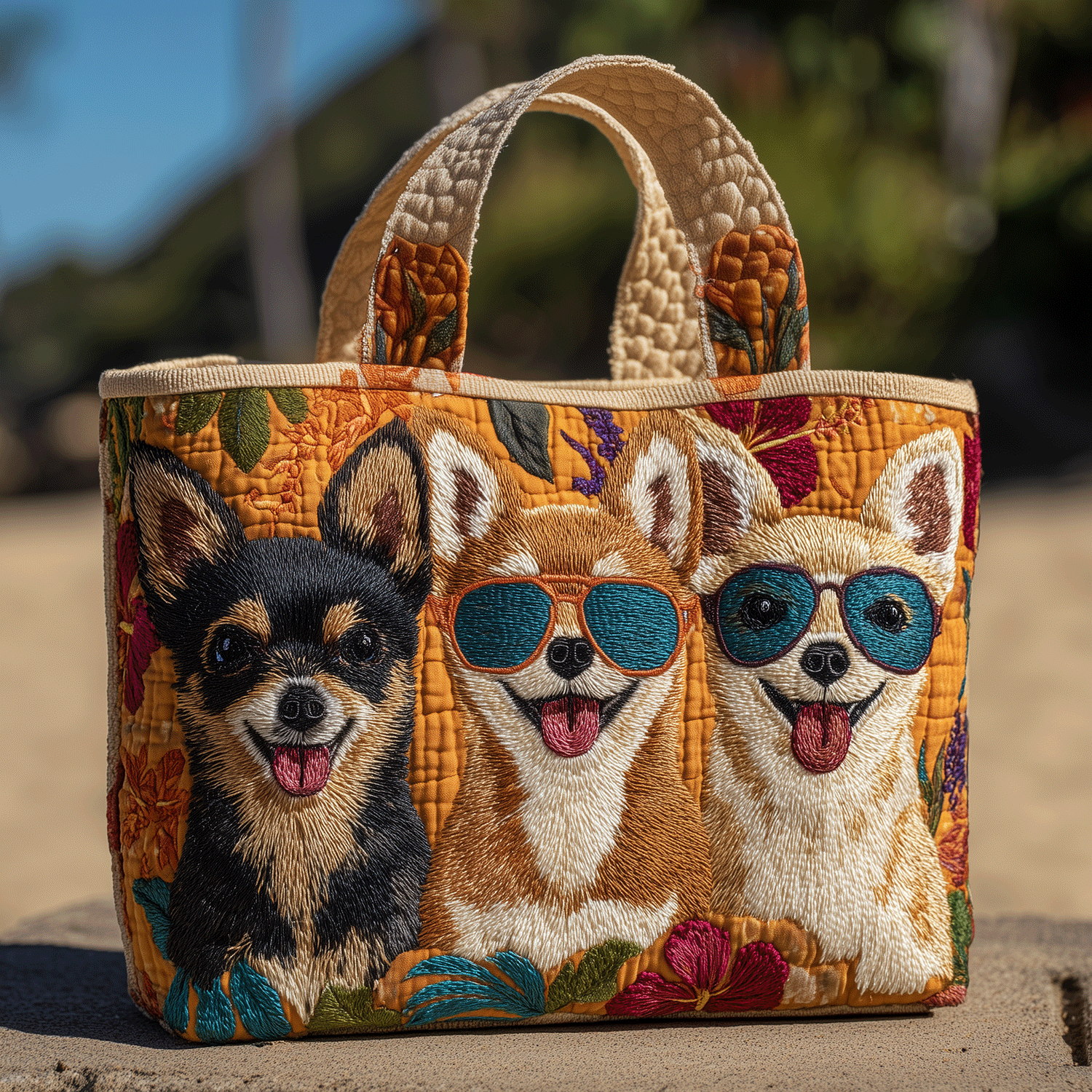 Happy Chihuahua Quilted Tote Bag