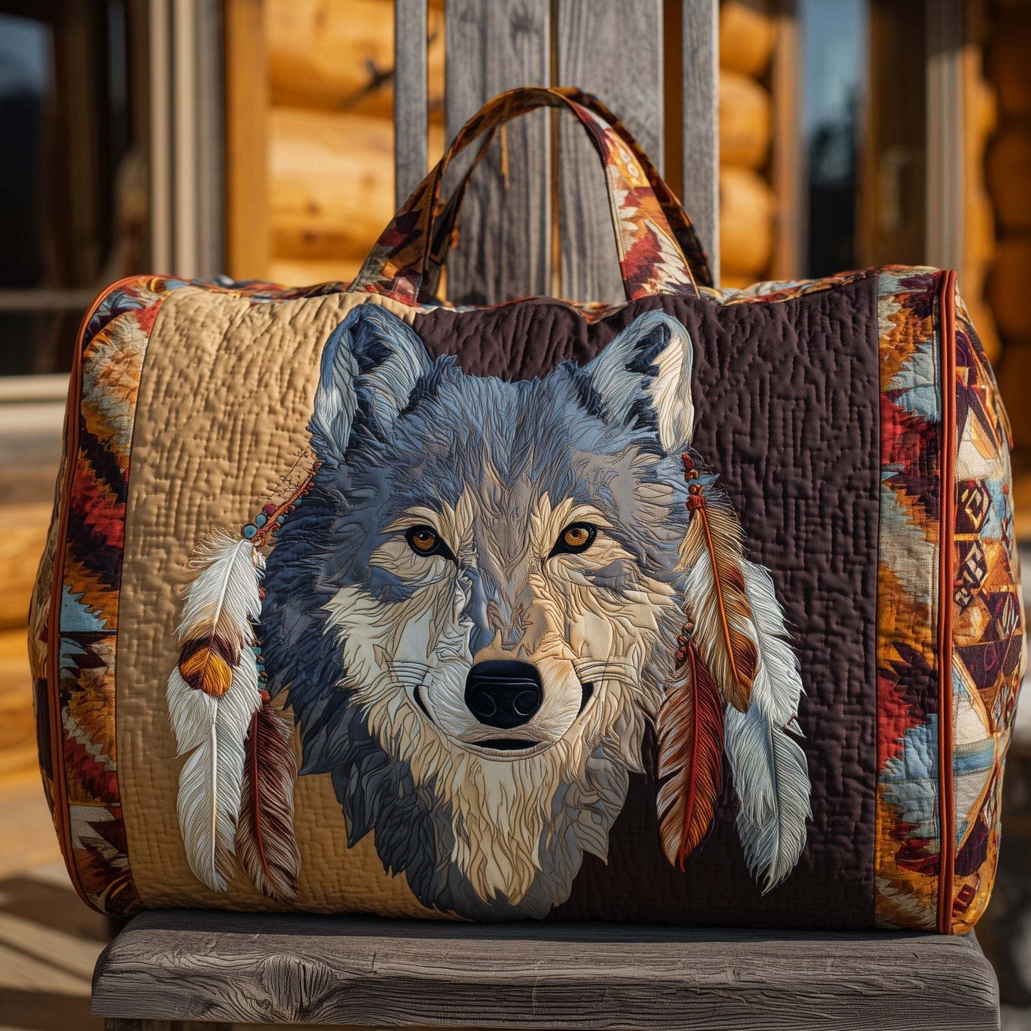 Native Wolf Quilted Duffle Bag