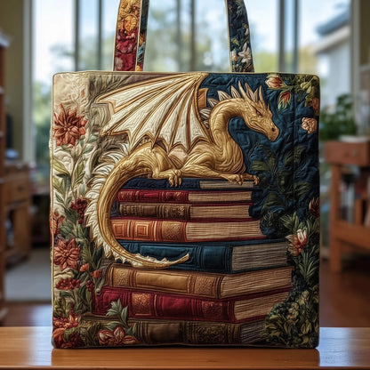 Book Dragon Quilted Tote Bag