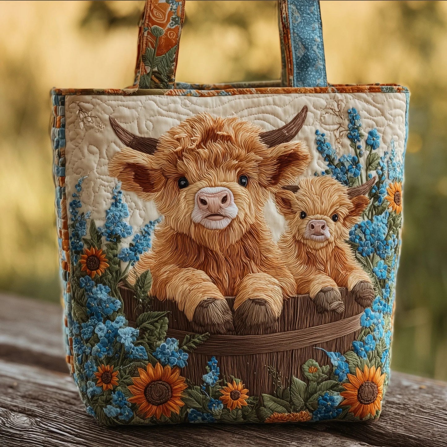 Highland Cow Quilted Tote Bag