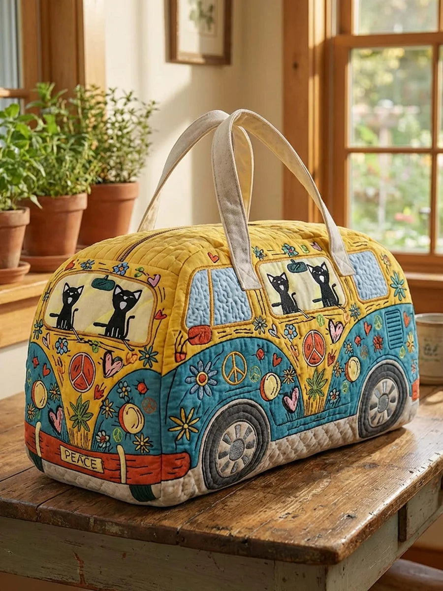 Hippie Cat Quilted Duffle Bag