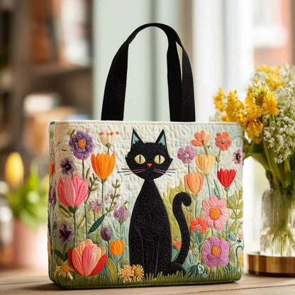 Twilight Meow Quilted Tote Bag