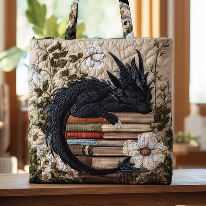 Book Dragon Quilted Tote Bag