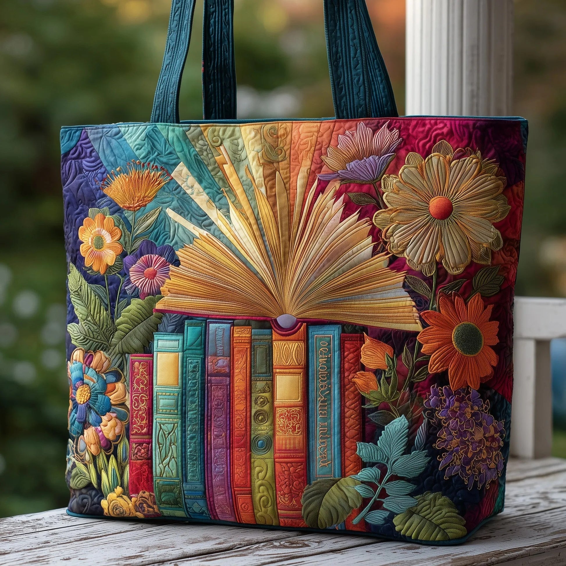 Floral Bookish Quilted Tote Bag GFTOMA3586