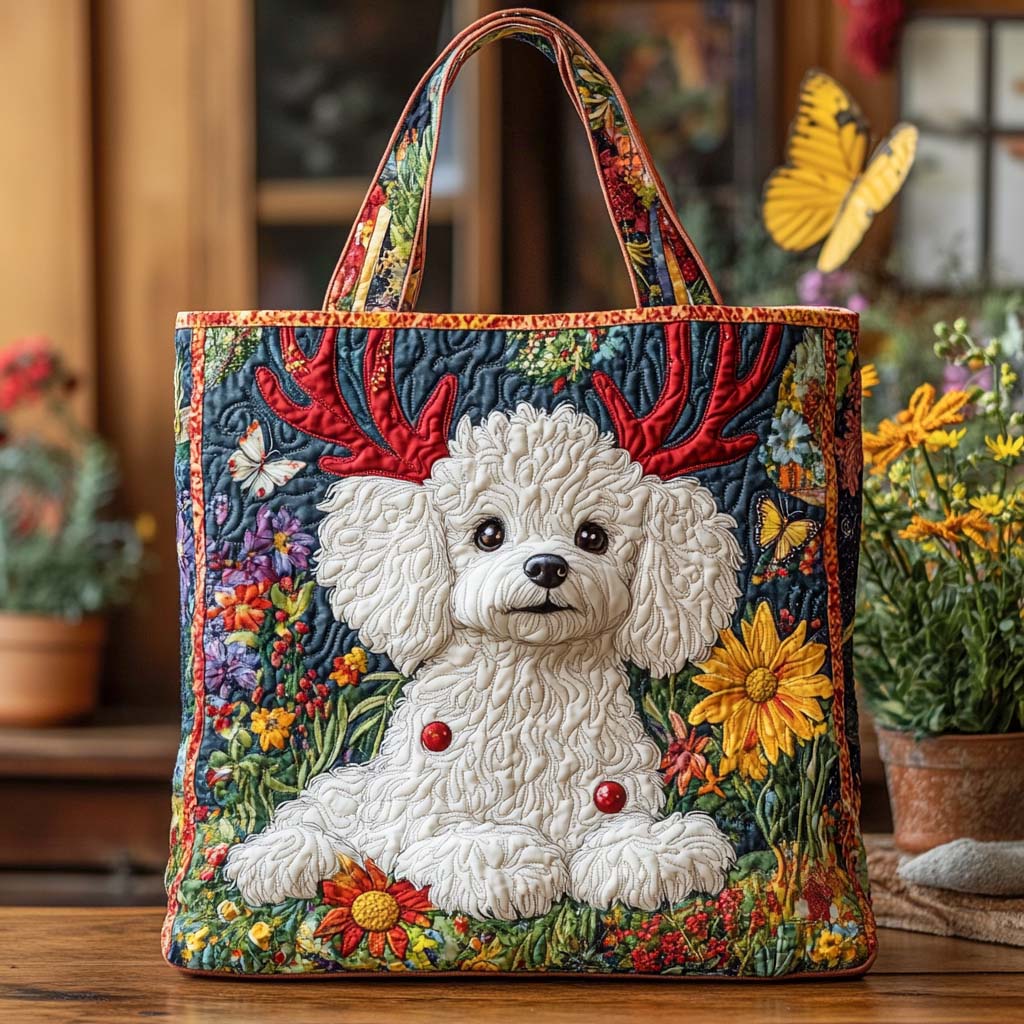 Antler Meadow Pup Quilted Tote Bag