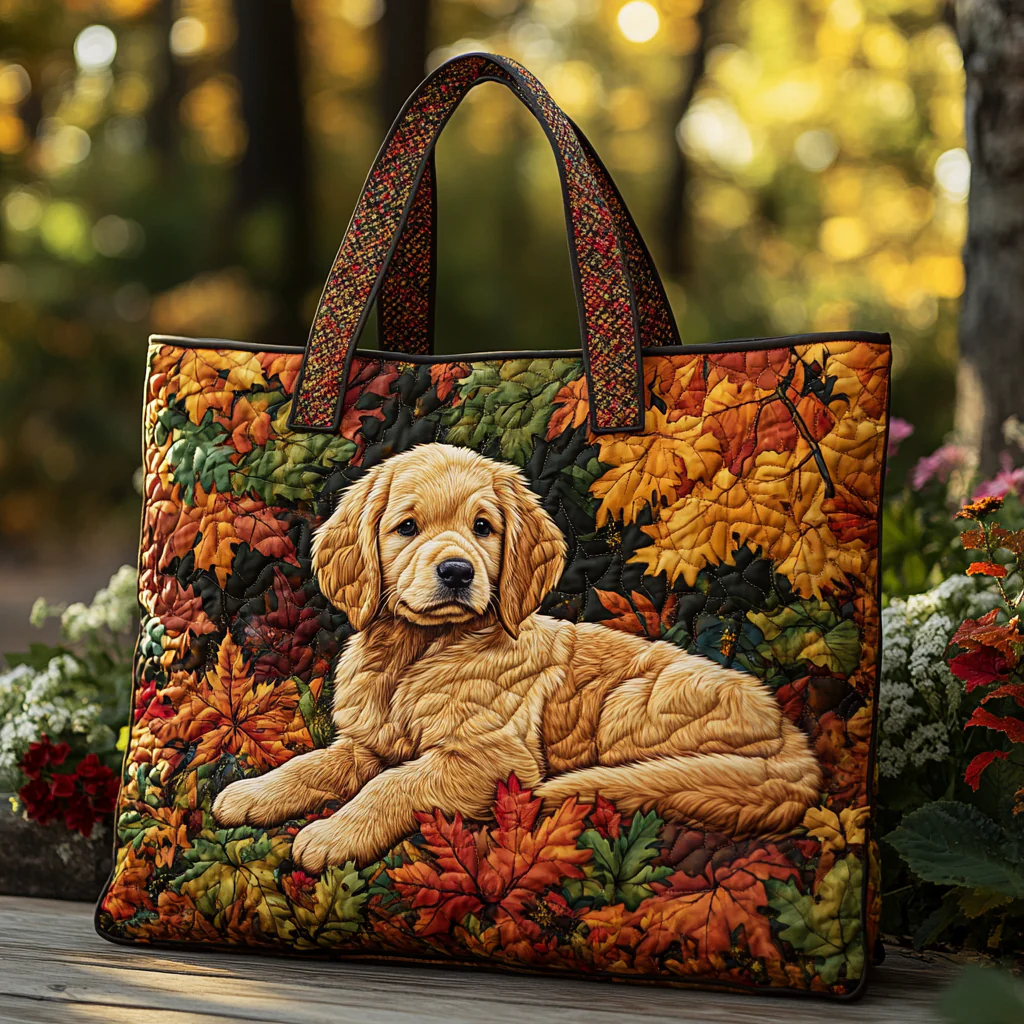 Golden Retriever Smile Quilted Tote Bag