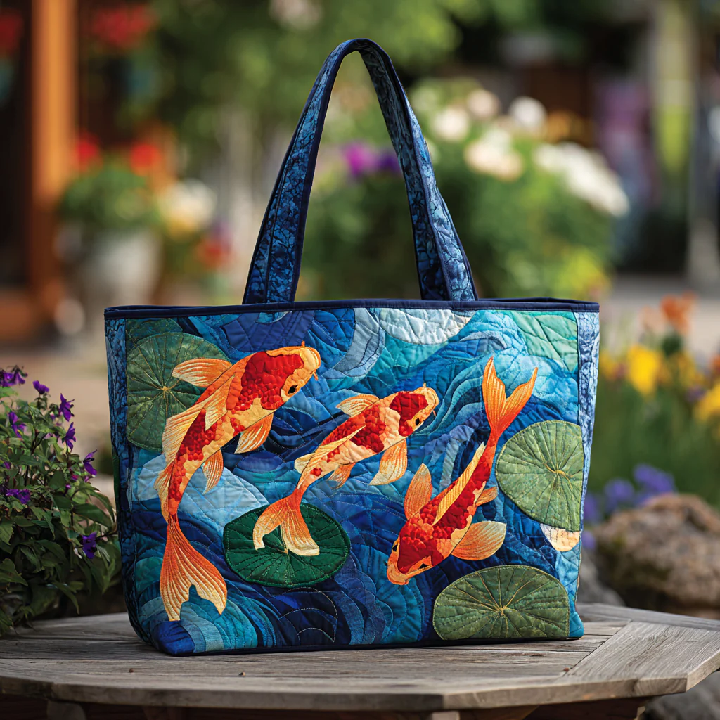 Koi Bloom Quilted Tote Bag