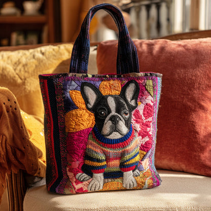 Frenchie Mood Tote Quilted Tote Bag