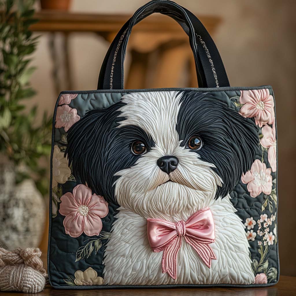 Pink Bow Quilted Tote Bag