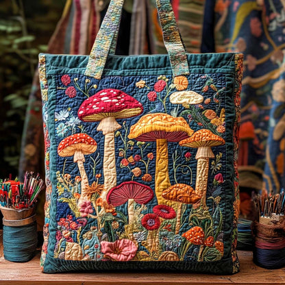 Forest Glow Mushrooms Quilted Tote Bag