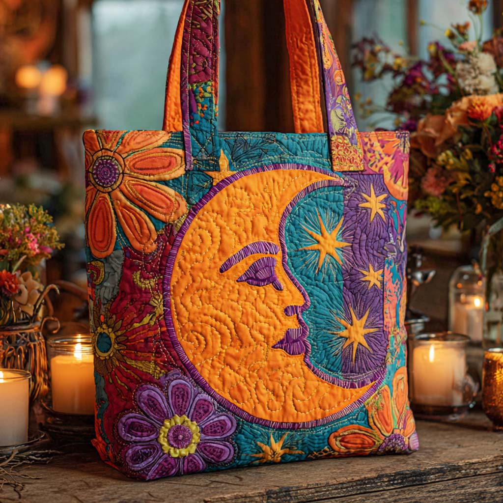Lunar Peace Glow Quilted Tote Bag