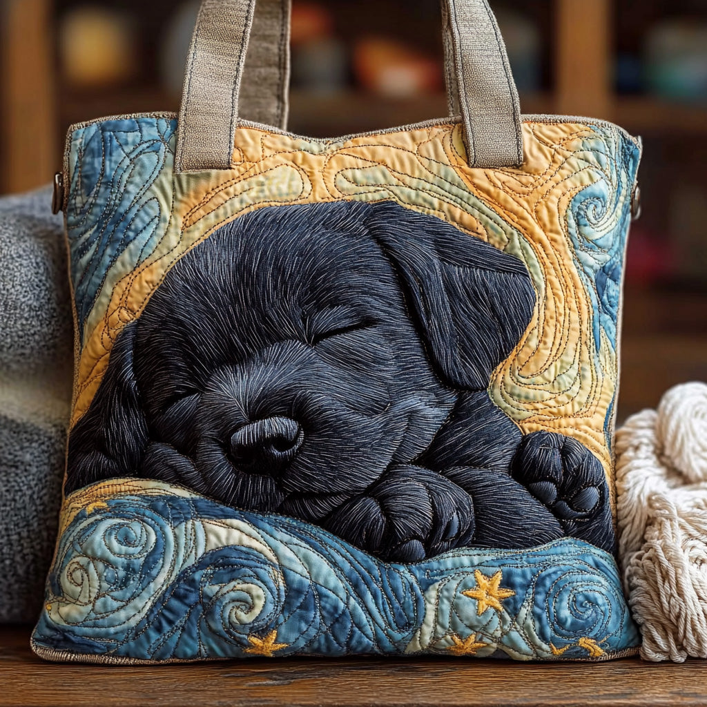 Starlight Black Labrador Snooze Quilted Tote Bag
