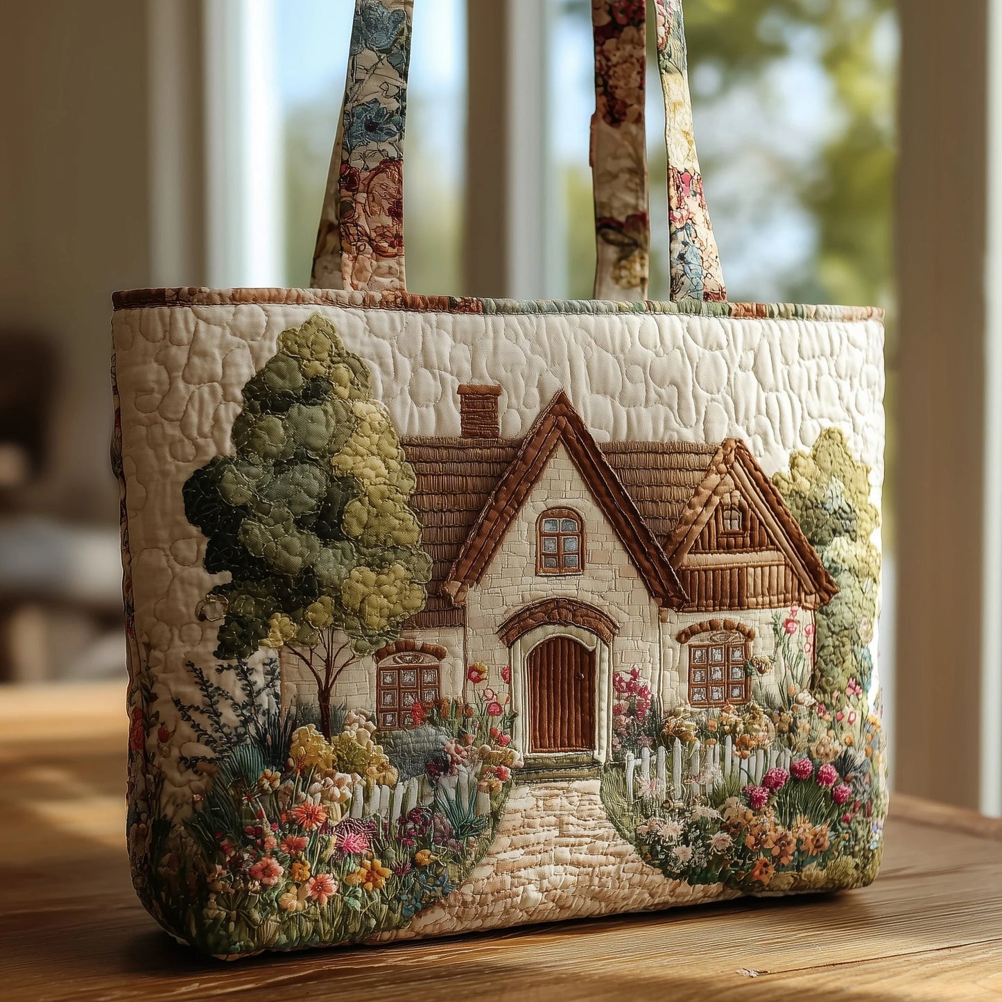 Cottage House Quilted Tote Bag