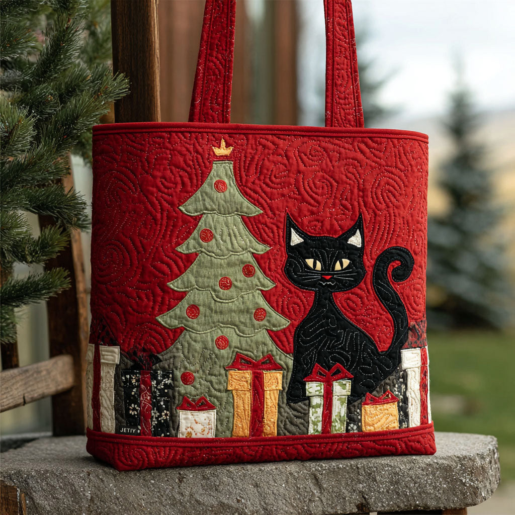 Black Cat Charm Quilted Tote Bag