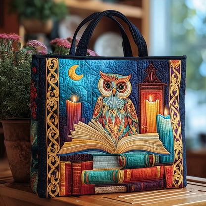 Reading Owl Quilted Tote Bag